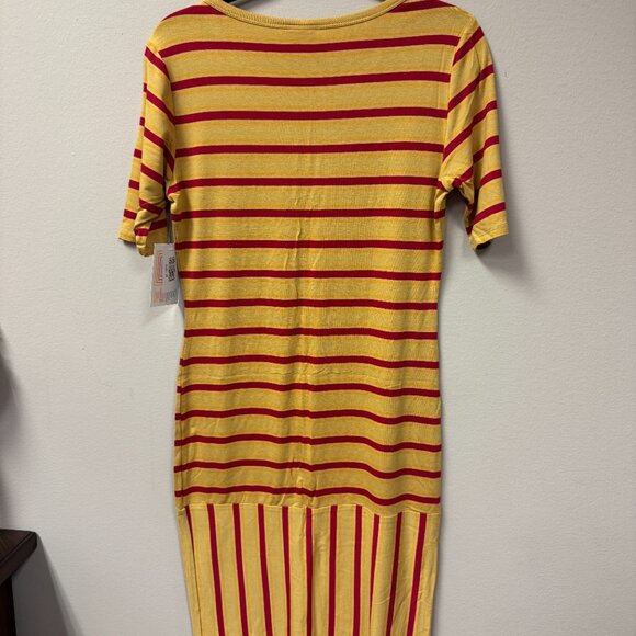 LuLaRoe Julia Dress Mustard Red Stripe NWT size M - Picture 3 of 10